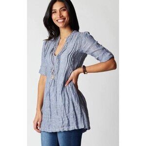 CP Shades Regina Tunic Top Dress Chambray Linen Blue Size S